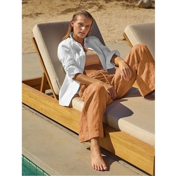 Athleta Cabo Linen Textured Wide Leg Pants Size 4 - Picture 9 of 15